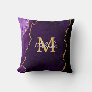 Coussin Marbre d'agate violet et or