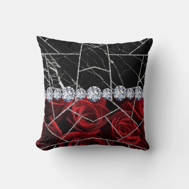 Coussin Marbre d'argent blanc Rose Parties scintillant noi (Recto)