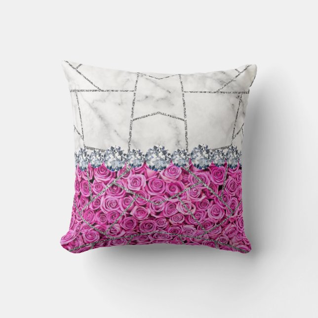 Coussin Marbre d'argent blanc Rose Parties scintillant noi (Recto)