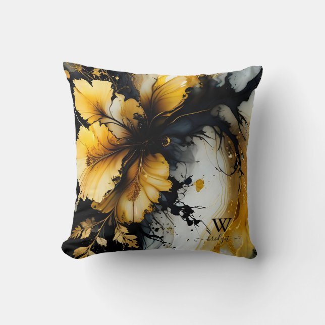 Coussin marbre de fleurs d'or noir (Recto)