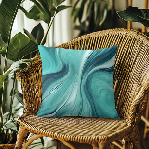 Coussin Marbre de liquide vert sarcelle abstrait