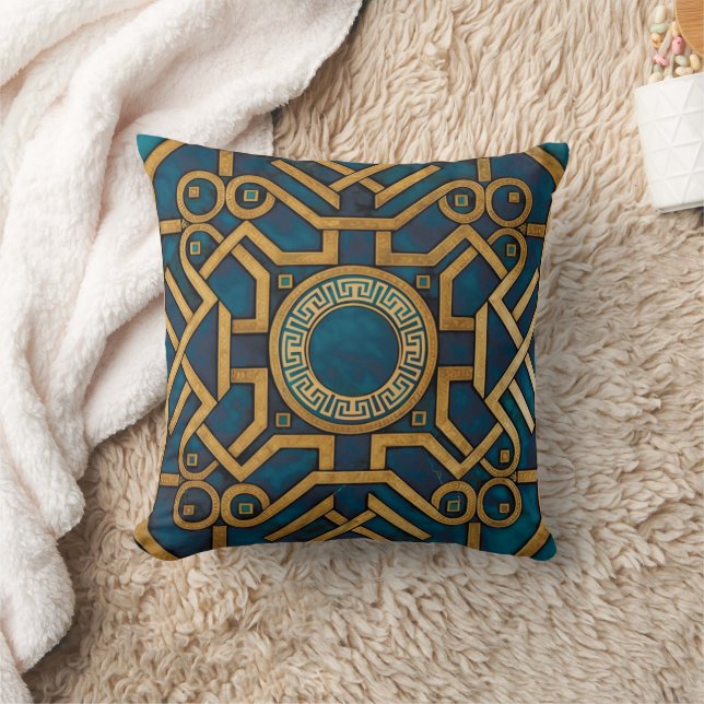 Coussin Marbre de luxe Art Déco Clé grecque bleue royale o (Couverture)