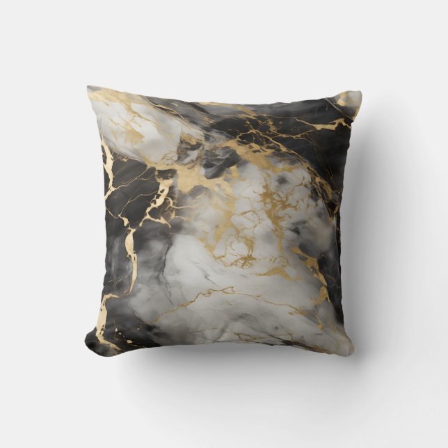 Coussin Marbre de luxe blanc, or et noir élégant (Recto)