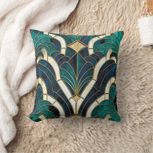 Coussin Marbre de luxe Mosaïque Art Déco Bleu Or & Sarcell