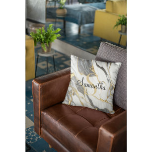 Coussin Marbre de luxe Personnalisé Gold Gris & Blanc