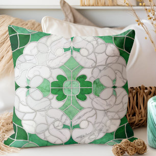 Coussin Marbre de Mosaïque Ornement vert et blanc