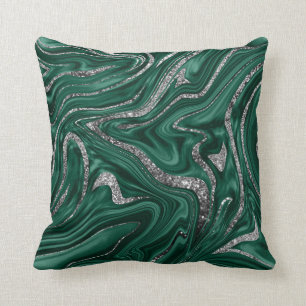 Coussin Marbre de Parties scintillant d'argent noir vert 