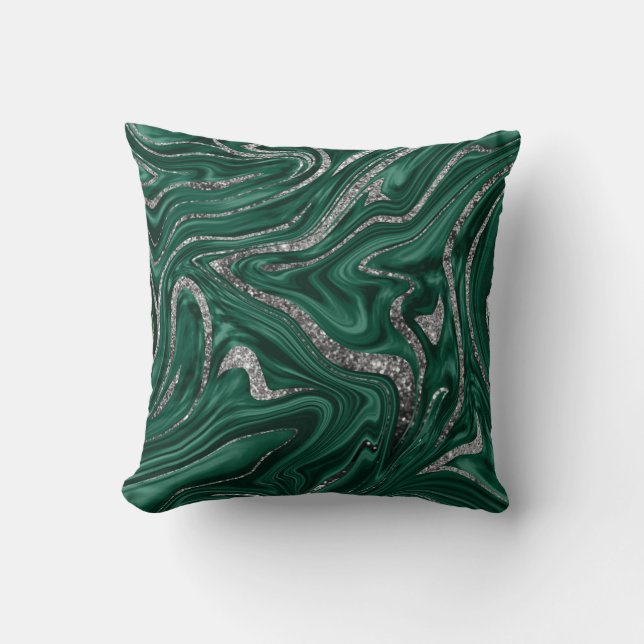 Coussin Marbre de Parties scintillant d'argent noir vert é (Recto)