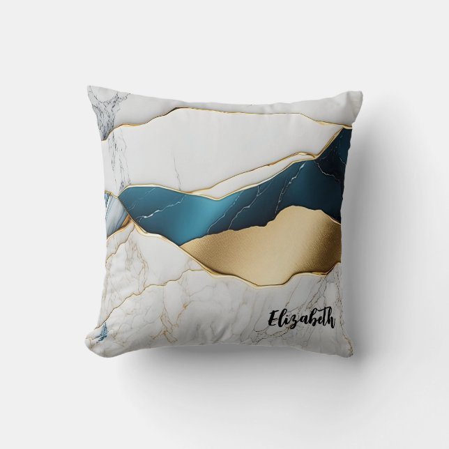 Coussin Marbre de pierre de turquoise blanche Cool or (Recto)
