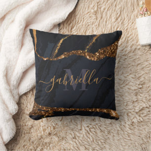 Coussin Marbre doré bleu marine