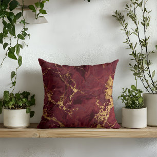 Coussin Marbre Élégant Luxueux Moderne Bourgogne Or