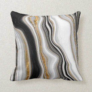 Coussin Marbre élégant noir blanc or