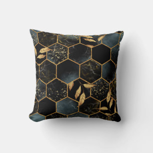 Coussin Marbre et or élégant : Texture Hexagon Abstraite
