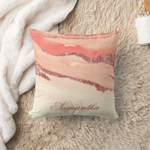 Coussin Marbre et Parties scintillant or rose