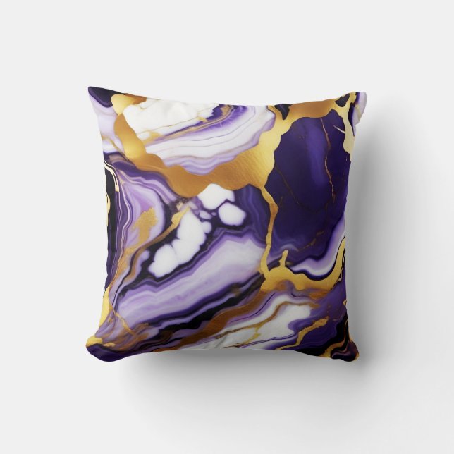 Coussin Marbre faux violet jaune or tendance gras (Recto)