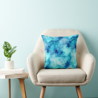 Coussin Marbre fluide bleu océan sarcelle aqua