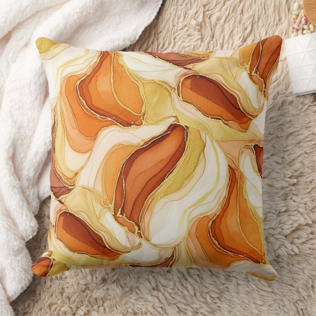 Coussin Marbre fluide taupe or pierre abstraite (Couverture)