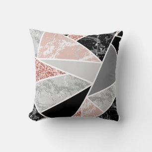 Coussin Marbre géométrique avec Parties scintillant rose :