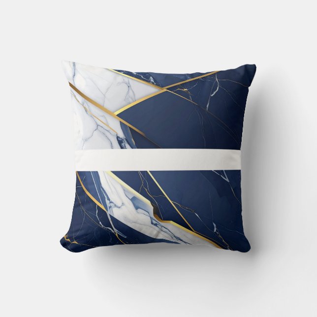 Coussin Marbre géométrique bleu marine et or de luxe (Recto)
