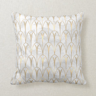 Coussin Marbre gris blanc d'or de la géométrie d'échell