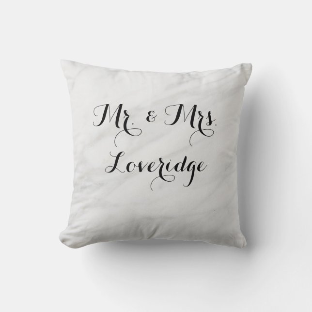 Coussin Marbre gris blanc personnalisé M. et Mme (Recto)
