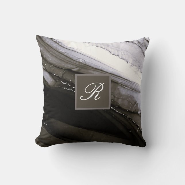 Coussin Marbre gris noir en argent joli Monogramme de char (Recto)