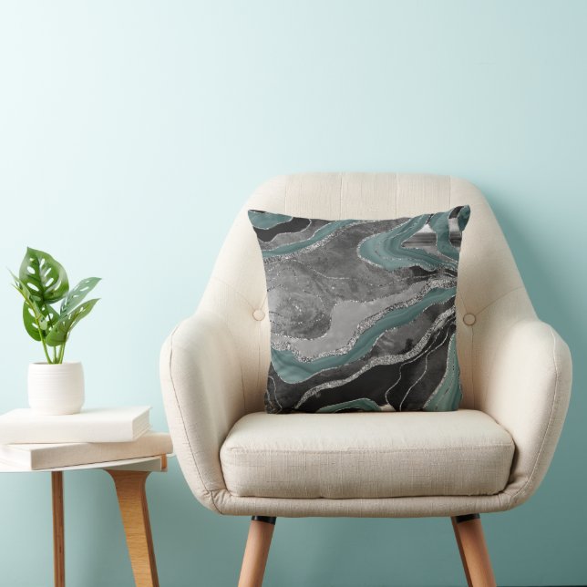 Coussin Marbre gris pâle Turquoise Agate Parties scintilla (Chaise)