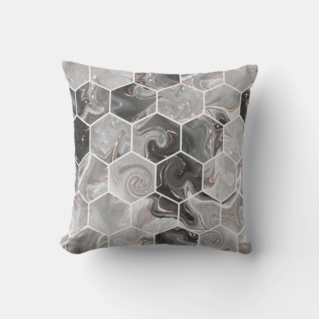 Coussin Marbre hexagone texture transparente avec motif or (Recto)