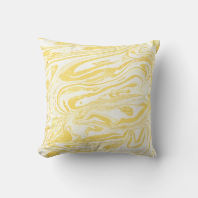Coussin Marbre jaune élégant : Texture dessinée à la main (Recto)