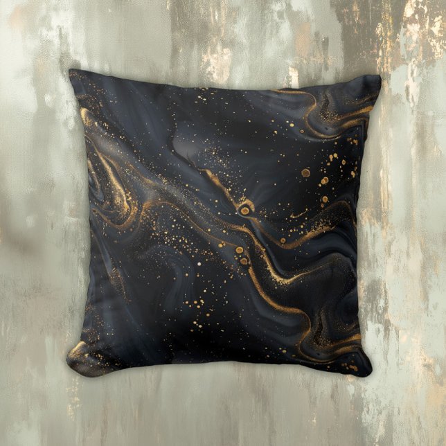 Coussin Marbre Liquide Noir et Or (Créateur téléchargé)