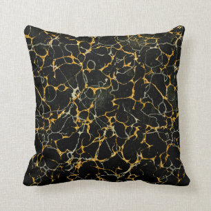 Coussin Marbre moderne Marble noir gris n Veines or
