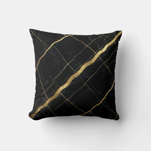 Coussin Marbre Moderne Noir + Luxe Or  (Recto)