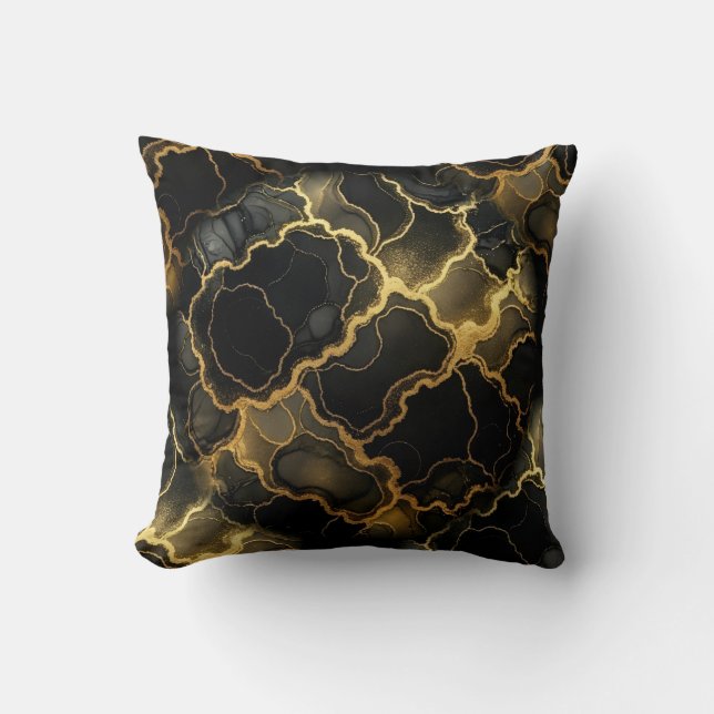 Coussin Marbre Moderne Noir + Luxe Or  (Recto)