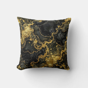 Coussin Marbre Moderne Noir + Luxe Or