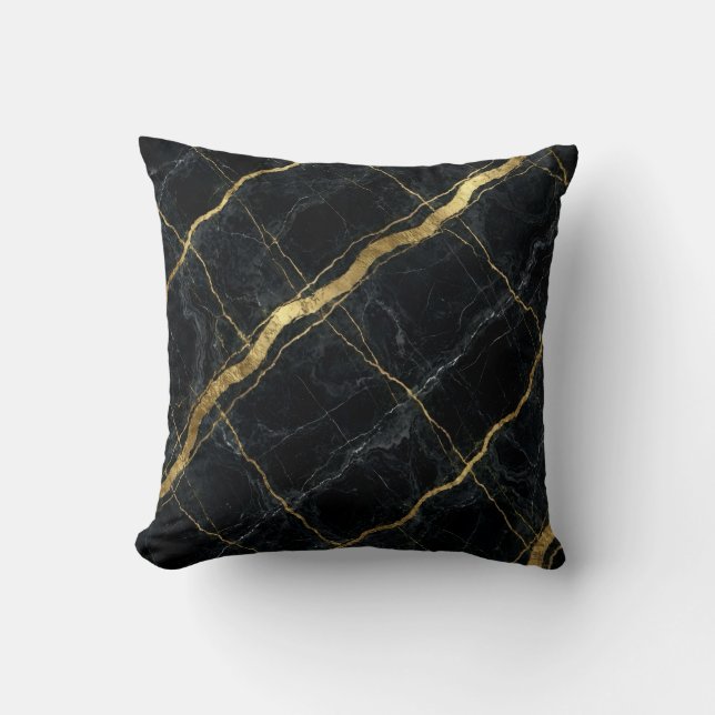 Coussin Marbre Moderne Noir + Luxe Or  (Recto)