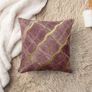 Coussin Marbre Moderne Rose + Luxe Or 