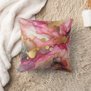 Coussin Marbre Moderne Rose + Luxe Or Encre Alcoolique