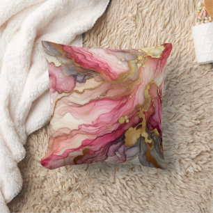 Coussin Marbre Moderne Rose + Luxe Or Encre Alcoolique