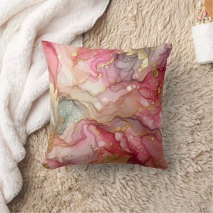 Coussin Marbre Moderne Rose + Luxe Or Encre Alcoolique