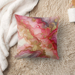 Coussin Marbre Moderne Rose + Luxe Or Encre Alcoolique