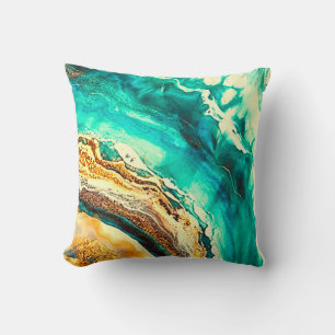 Coussin Marbre moderne Turquoise Turquoise Or Faux Noir