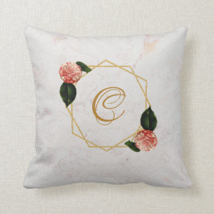 Coussin Marbre Monogramme Or rose Camellia Géométrie Flora