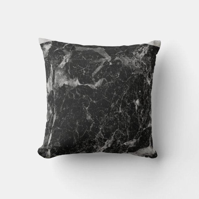 Coussin Marbre Noir Blanc & Argent Moderne Glamour (Recto)