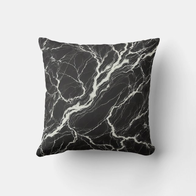 Coussin Marbre Noir & Blanc Élégant Vue Glamour (Verso)