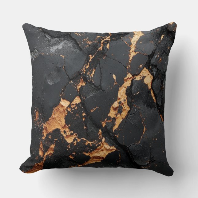 Coussin Marbre Noir Élégant avec Veines Dorées Art Moderne (Recto)