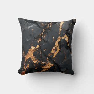 Coussin Marbre Noir Élégant avec Veines Dorées Art Moderne