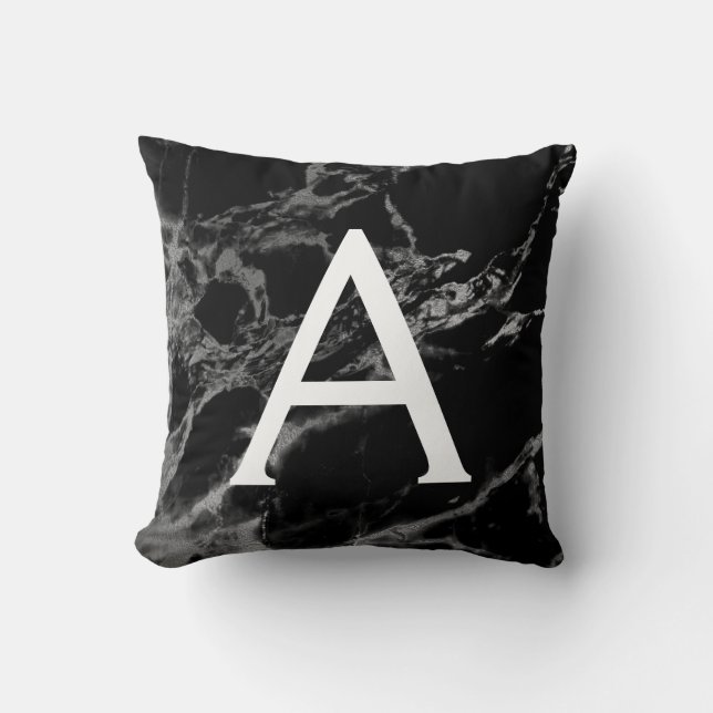 Coussin Marbre noir et argent Monogramme initial (Recto)