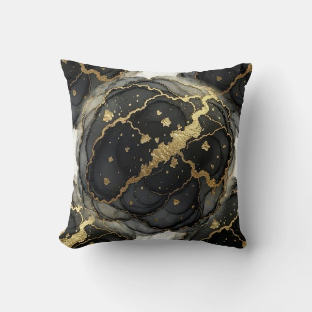 Coussin Marbre Noir et Blanc + Luxe Or  (Recto)