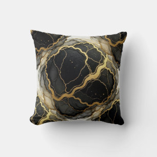 Coussin Marbre Noir et Blanc + Luxe Or