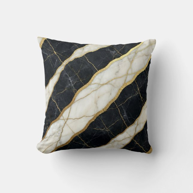 Coussin Marbre Noir et Blanc + Luxe Or  (Recto)